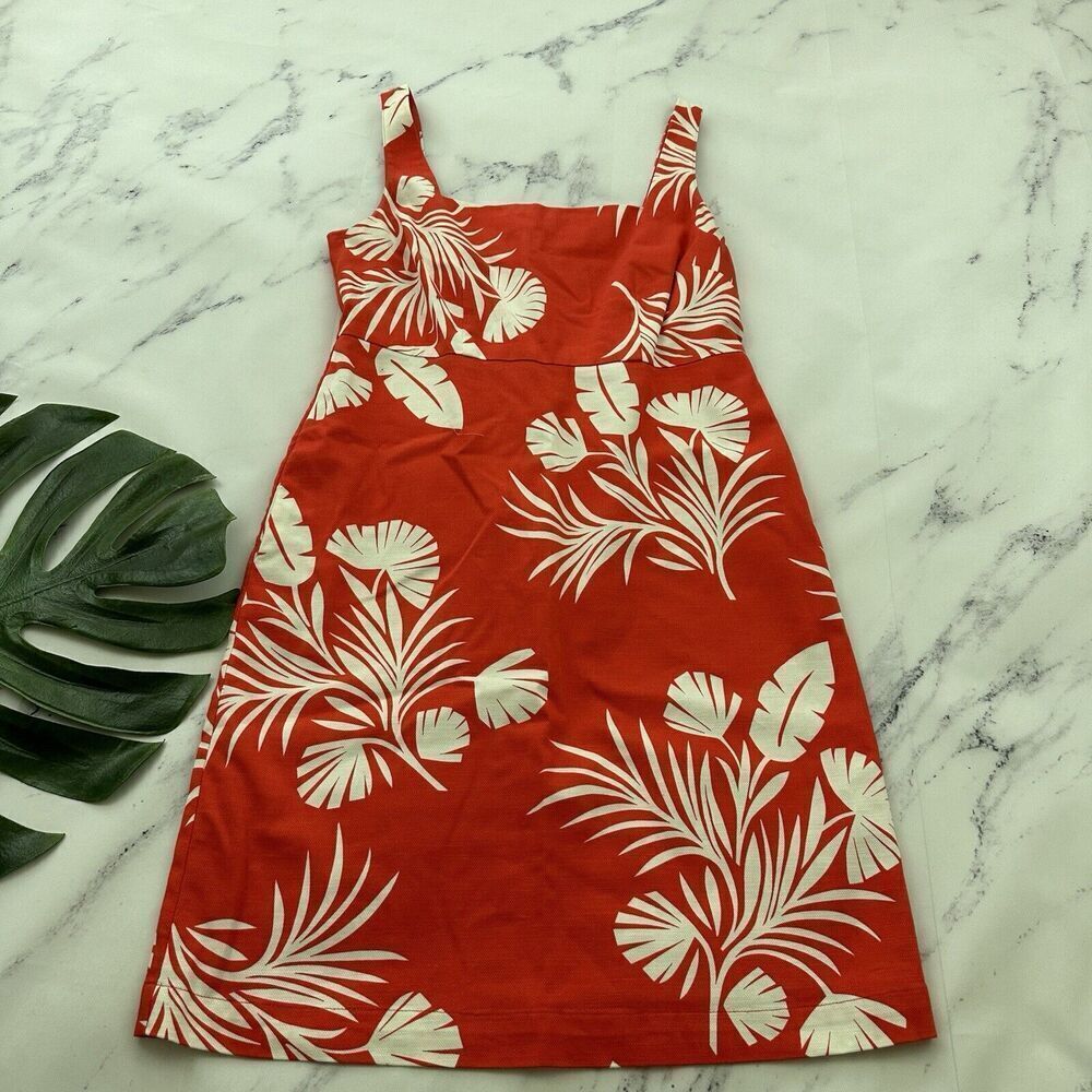 Boden Red and Cream Tropical Print Midi Dress